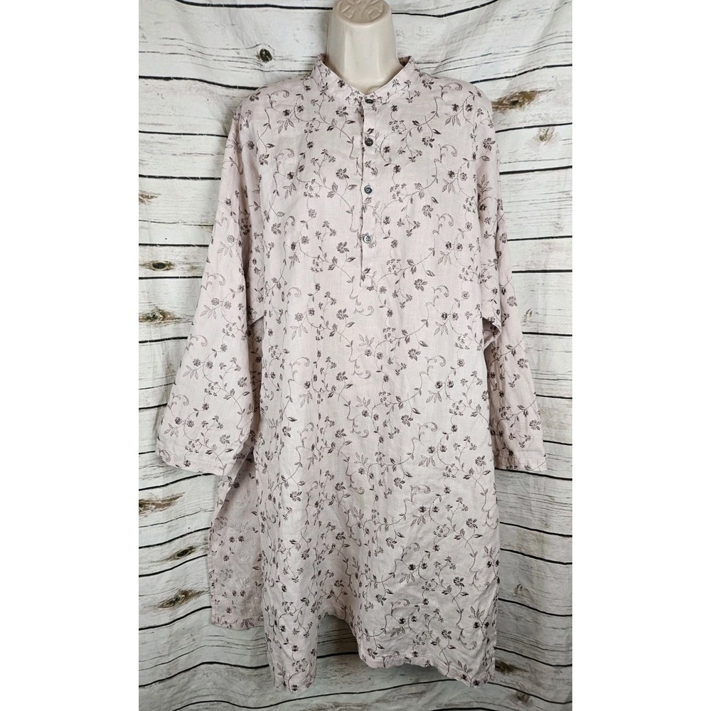 Eskandar Pink Embroidered Linen Tunic Top 2 US 14-16 Popover Oversized Lagenlook